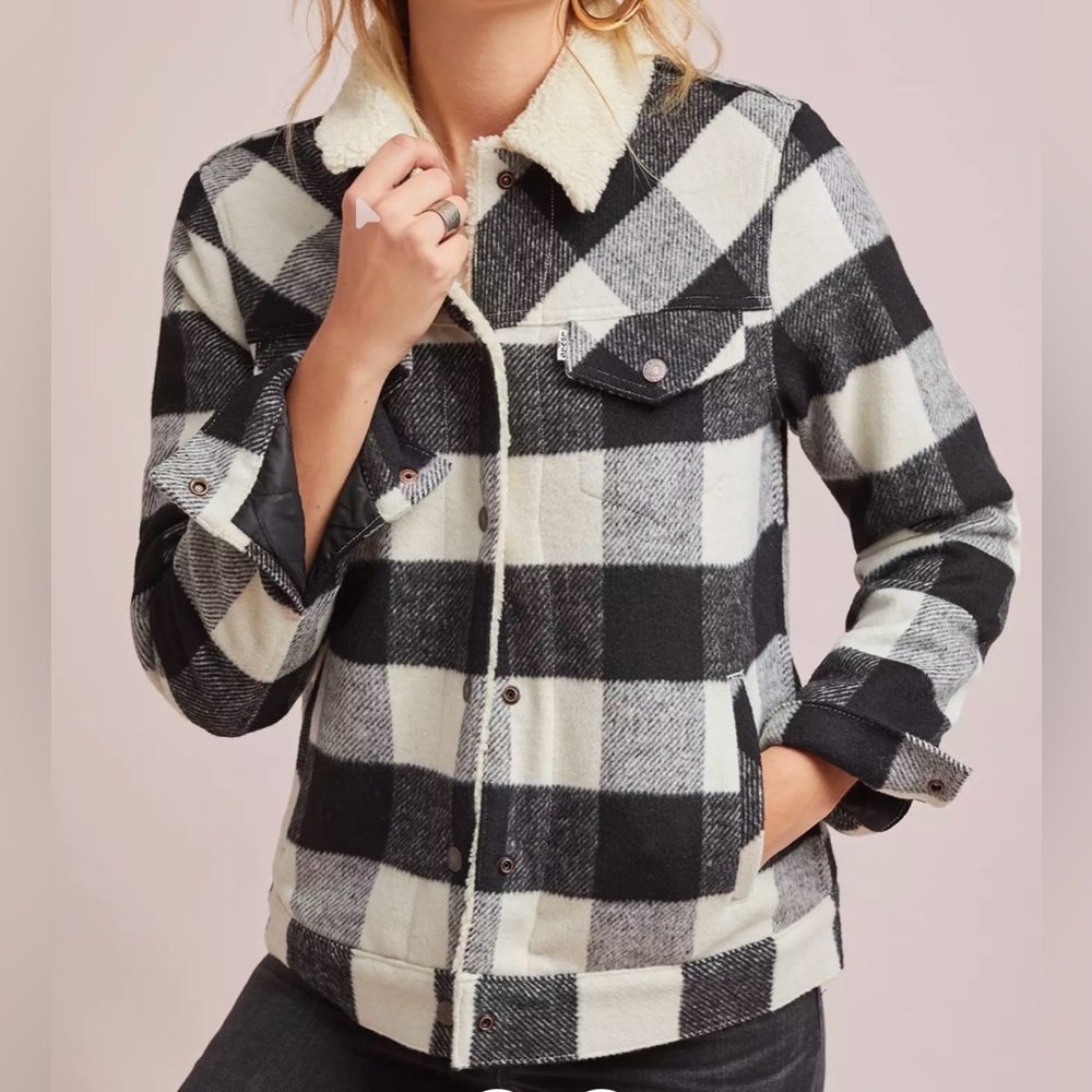 Levi's Black and White Plaid Sherpa Collared Jacket Women’s Size Small